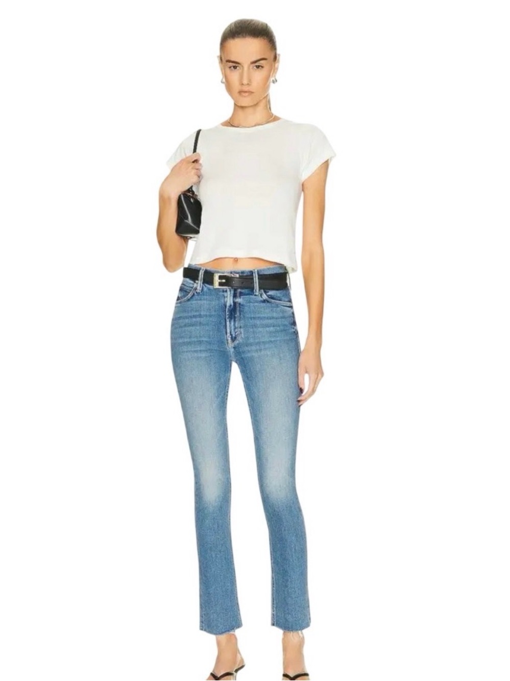 MOTHER The Mid Rise Dazer Ankle Fray Jeans  Med Wash Women Size 31